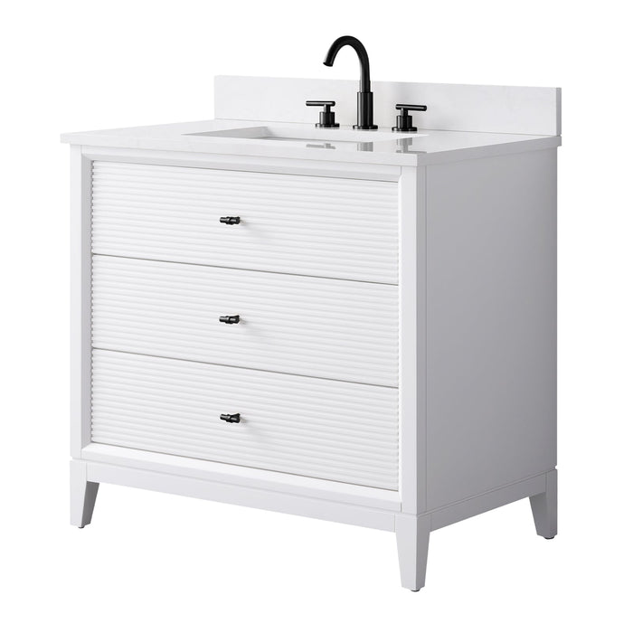 36" Single Sink Freestanding Bath Vanity Cabinet with White Engineered Marble Top - HomeBeyond