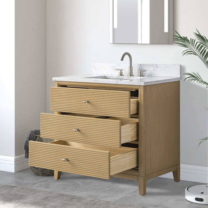 36" Single Sink Freestanding Bath Vanity Cabinet with White Engineered Marble Top - HomeBeyond