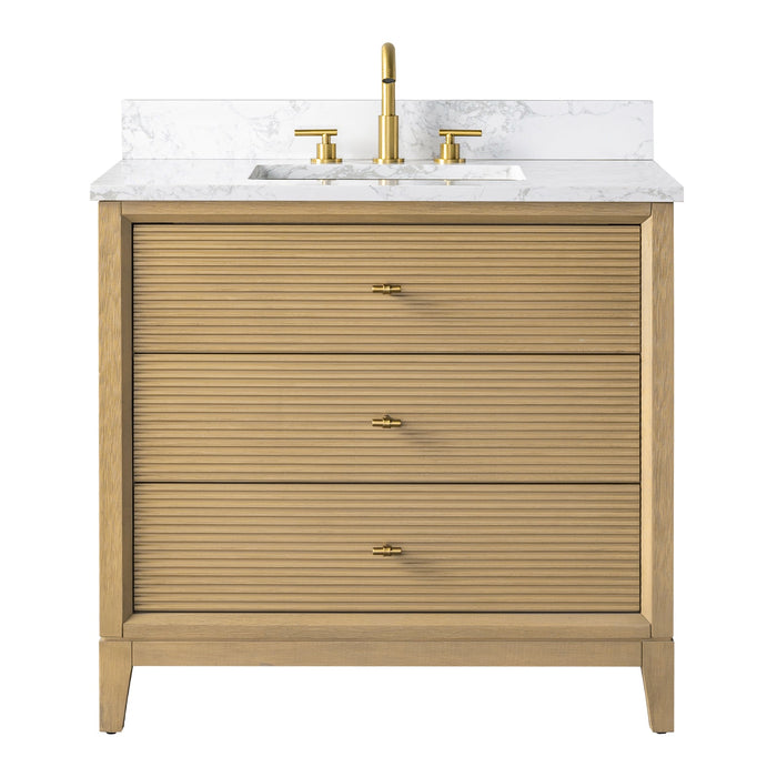 36" Single Sink Freestanding Bath Vanity Cabinet with White Engineered Marble Top - HomeBeyond