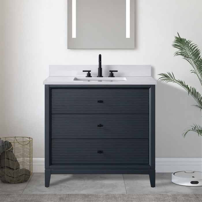 36" Single Sink Freestanding Bath Vanity Cabinet with White Engineered Marble Top - HomeBeyond