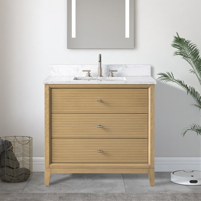 36" Single Sink Freestanding Bath Vanity Cabinet with White Engineered Marble Top - HomeBeyond