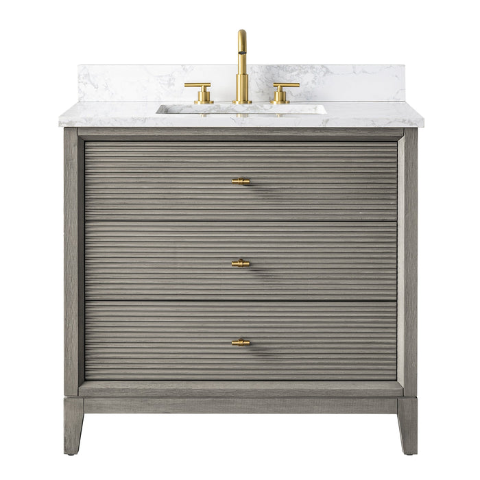 36" Single Sink Freestanding Bath Vanity Cabinet with White Engineered Marble Top - HomeBeyond