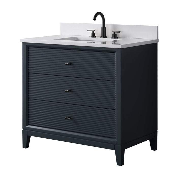 36" Single Sink Freestanding Bath Vanity Cabinet with White Engineered Marble Top - HomeBeyond
