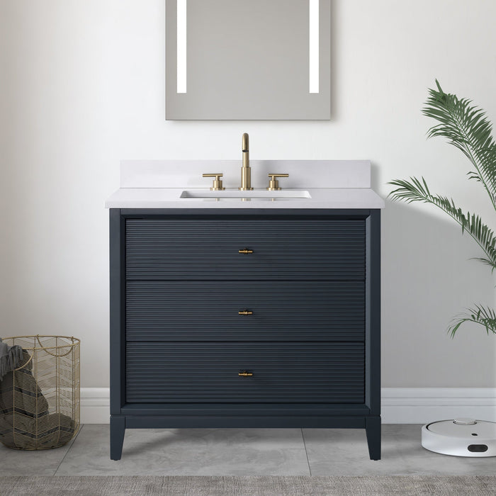 36" Single Sink Freestanding Bath Vanity Cabinet with White Engineered Marble Top - HomeBeyond