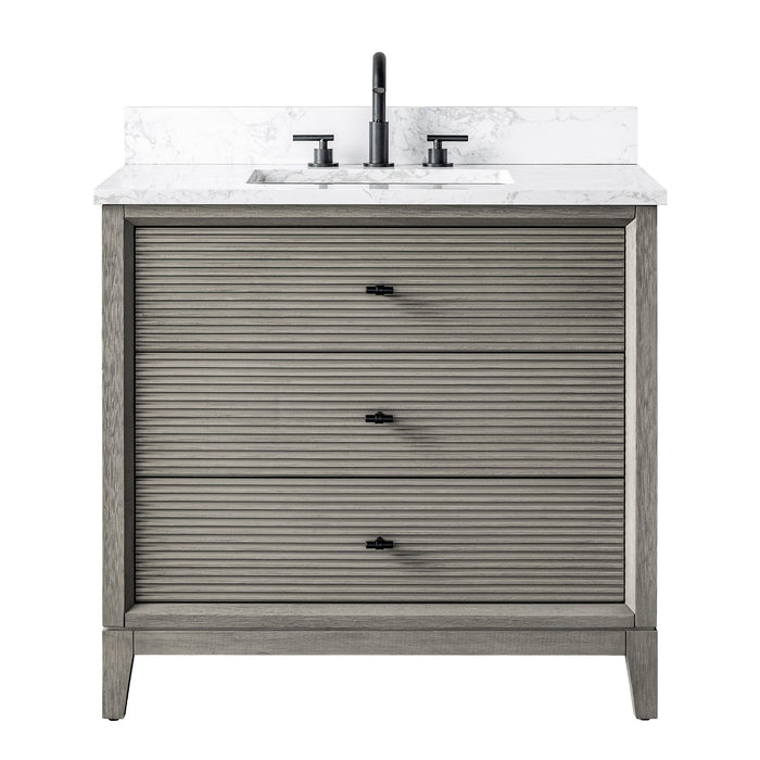 36" Single Sink Freestanding Bath Vanity Cabinet with White Engineered Marble Top - HomeBeyond