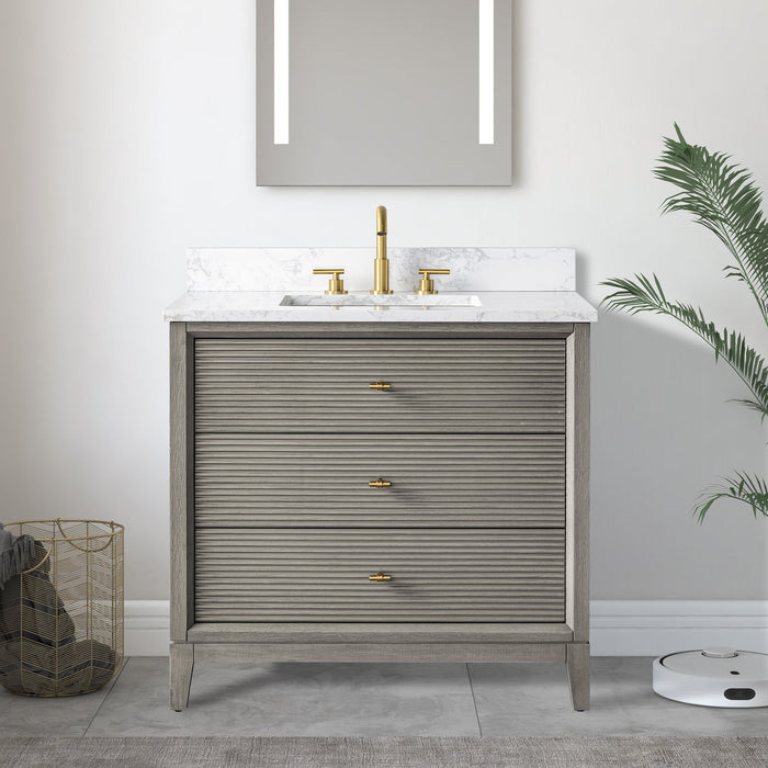 36" Single Sink Freestanding Bath Vanity Cabinet with White Engineered Marble Top - HomeBeyond