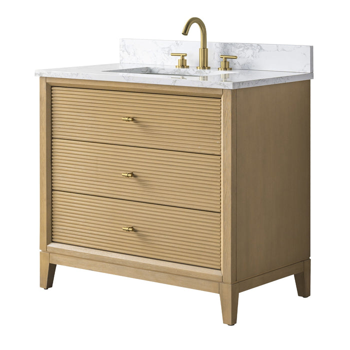36" Single Sink Freestanding Bath Vanity Cabinet with White Engineered Marble Top - HomeBeyond
