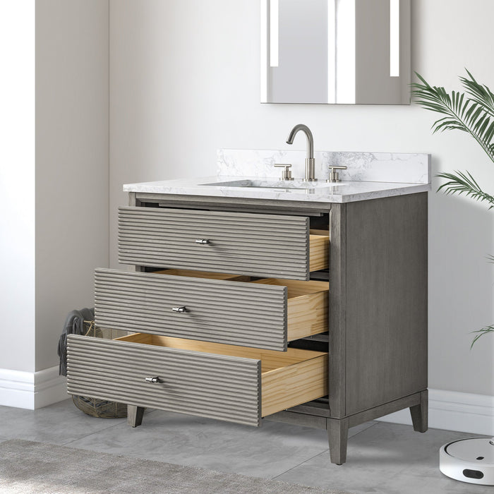 36" Single Sink Freestanding Bath Vanity Cabinet with White Engineered Marble Top - HomeBeyond