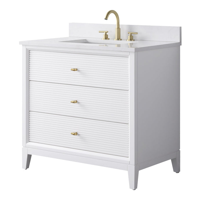 36" Single Sink Freestanding Bath Vanity Cabinet with White Engineered Marble Top - HomeBeyond
