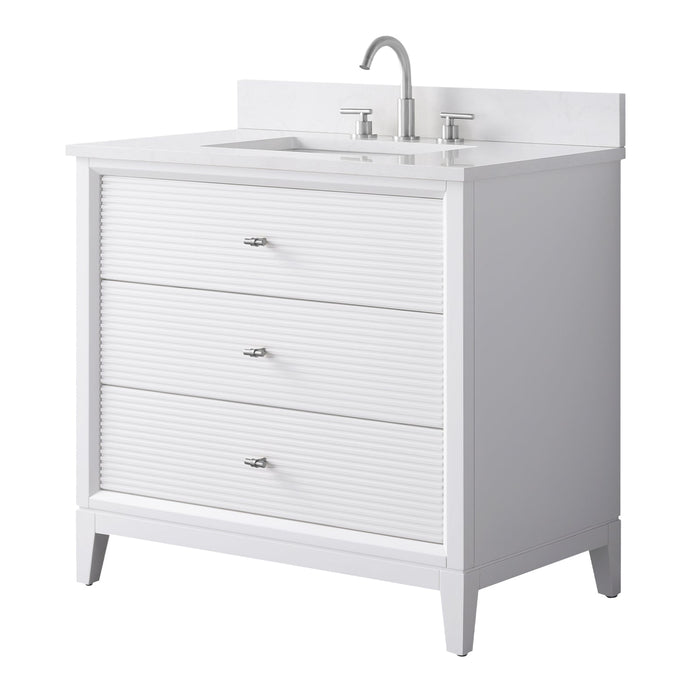 36" Single Sink Freestanding Bath Vanity Cabinet with White Engineered Marble Top - HomeBeyond