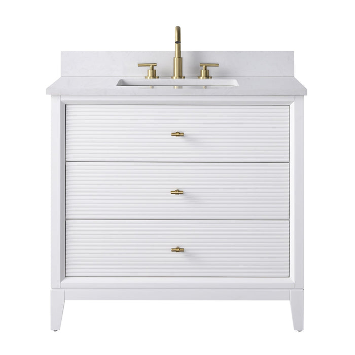 36" Single Sink Freestanding Bath Vanity Cabinet with White Engineered Marble Top - HomeBeyond