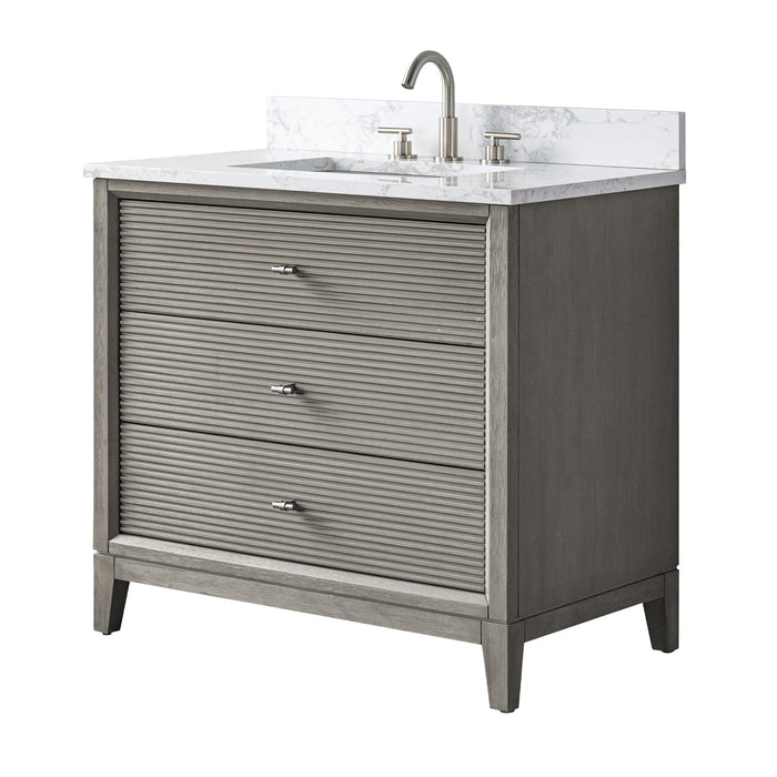 36" Single Sink Freestanding Bath Vanity Cabinet with White Engineered Marble Top - HomeBeyond
