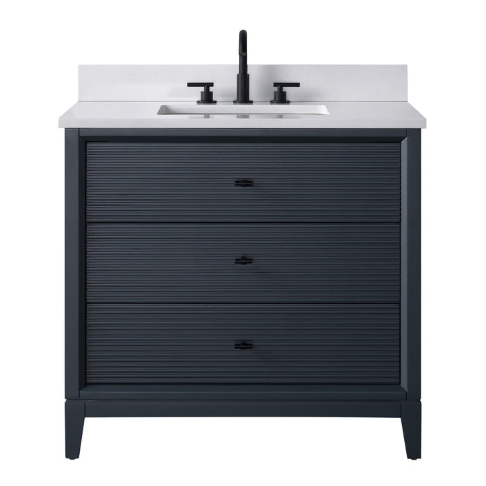 36" Single Sink Freestanding Bath Vanity Cabinet with White Engineered Marble Top - HomeBeyond