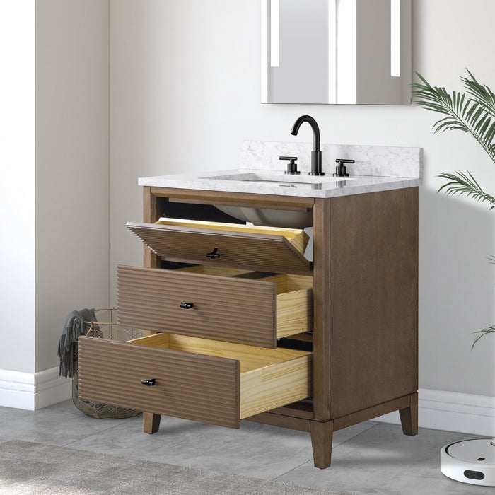36" Single Sink Freestanding Bath Vanity Cabinet with White Engineered Marble Top - HomeBeyond