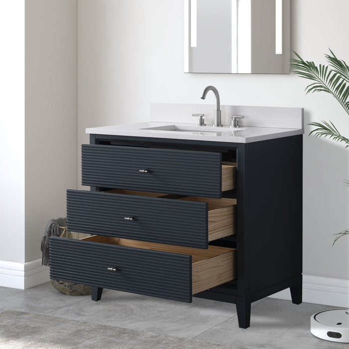 36" Single Sink Freestanding Bath Vanity Cabinet with White Engineered Marble Top - HomeBeyond