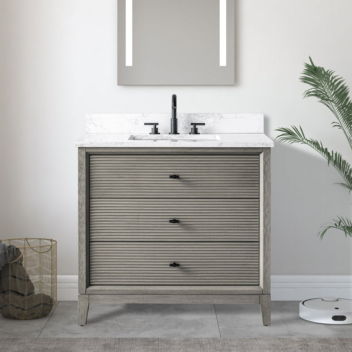 36" Single Sink Freestanding Bath Vanity Cabinet with White Engineered Marble Top - HomeBeyond