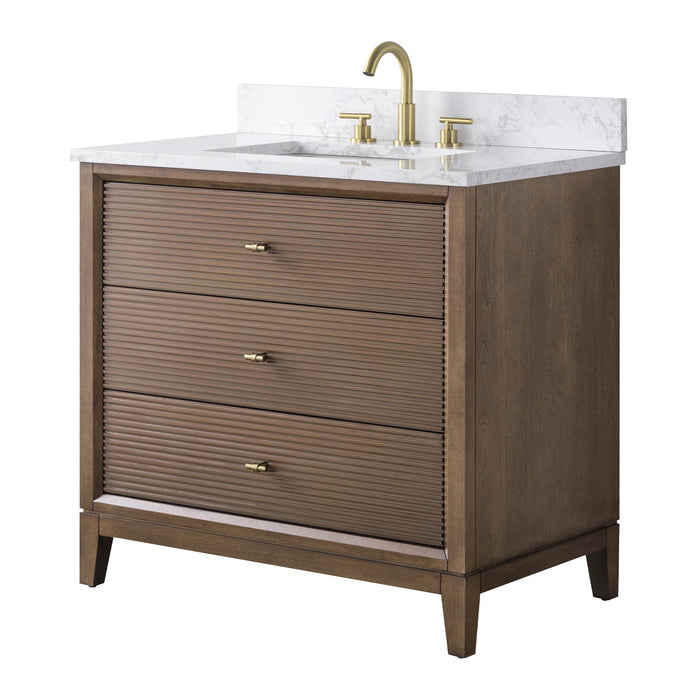 36" Single Sink Freestanding Bath Vanity Cabinet with White Engineered Marble Top - HomeBeyond