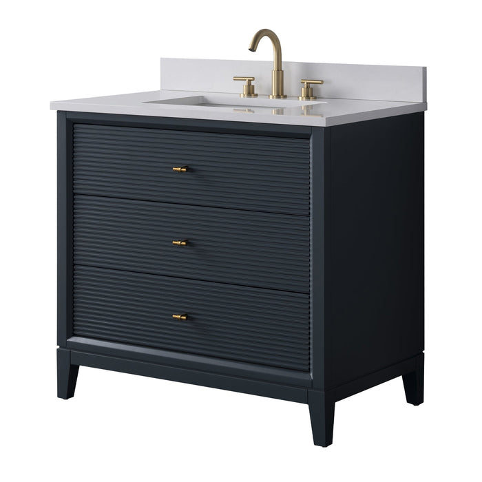 36" Single Sink Freestanding Bath Vanity Cabinet with White Engineered Marble Top - HomeBeyond