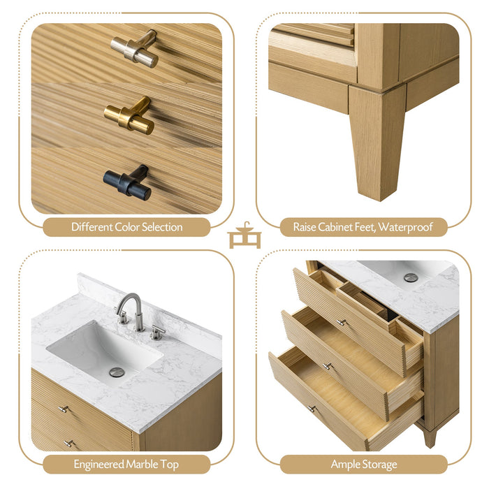 36" Single Sink Freestanding Bath Vanity Cabinet with White Engineered Marble Top - HomeBeyond