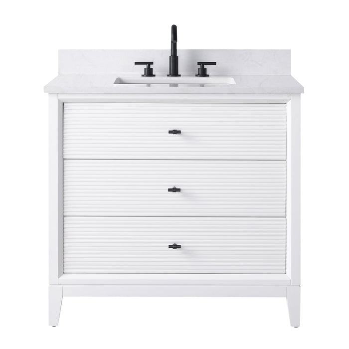 36" Single Sink Freestanding Bath Vanity Cabinet with White Engineered Marble Top - HomeBeyond