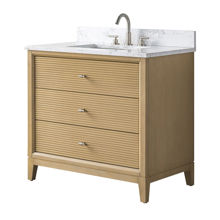36" Single Sink Freestanding Bath Vanity Cabinet with White Engineered Marble Top - HomeBeyond