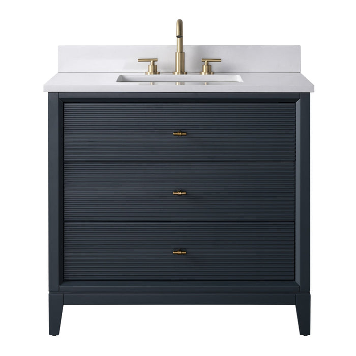 36" Single Sink Freestanding Bath Vanity Cabinet with White Engineered Marble Top - HomeBeyond
