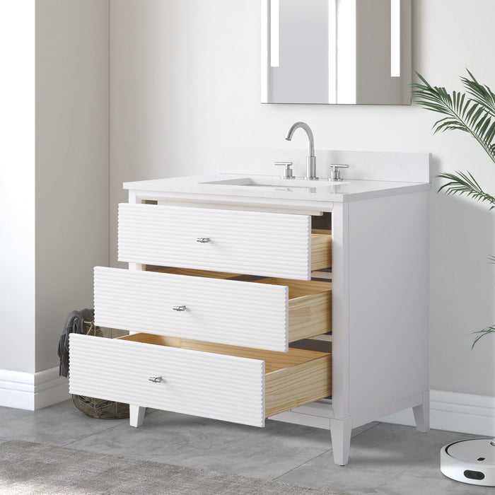 36" Single Sink Freestanding Bath Vanity Cabinet with White Engineered Marble Top - HomeBeyond