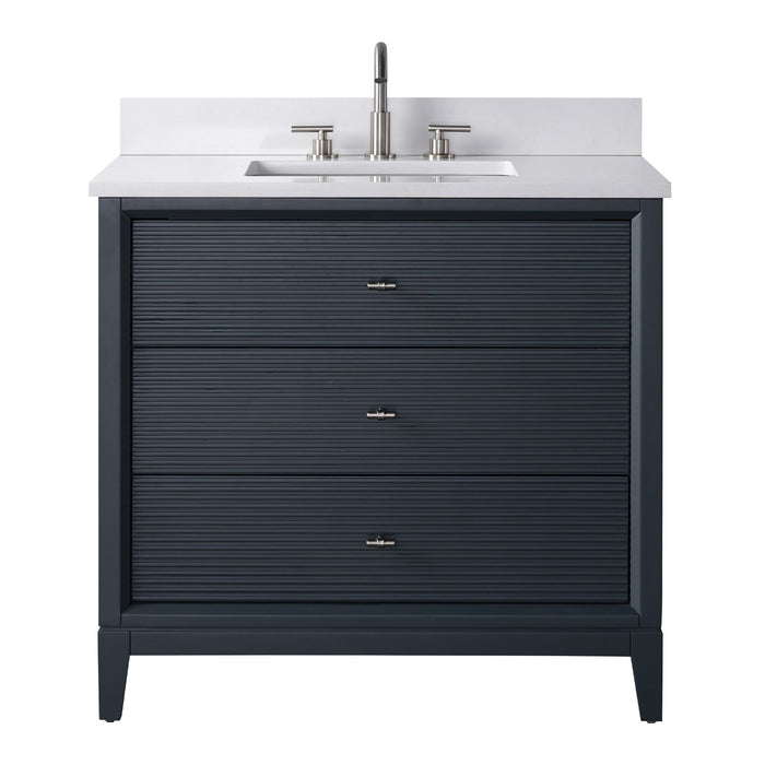 36" Single Sink Freestanding Bath Vanity Cabinet with White Engineered Marble Top - HomeBeyond