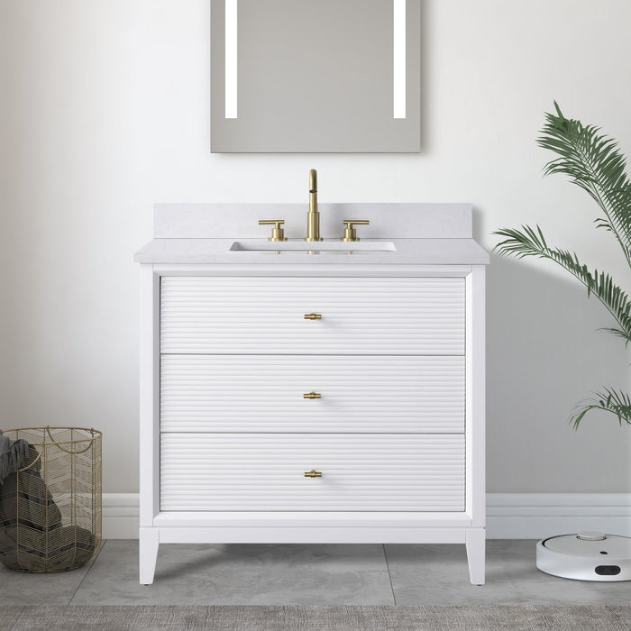 36" Single Sink Freestanding Bath Vanity Cabinet with White Engineered Marble Top - HomeBeyond