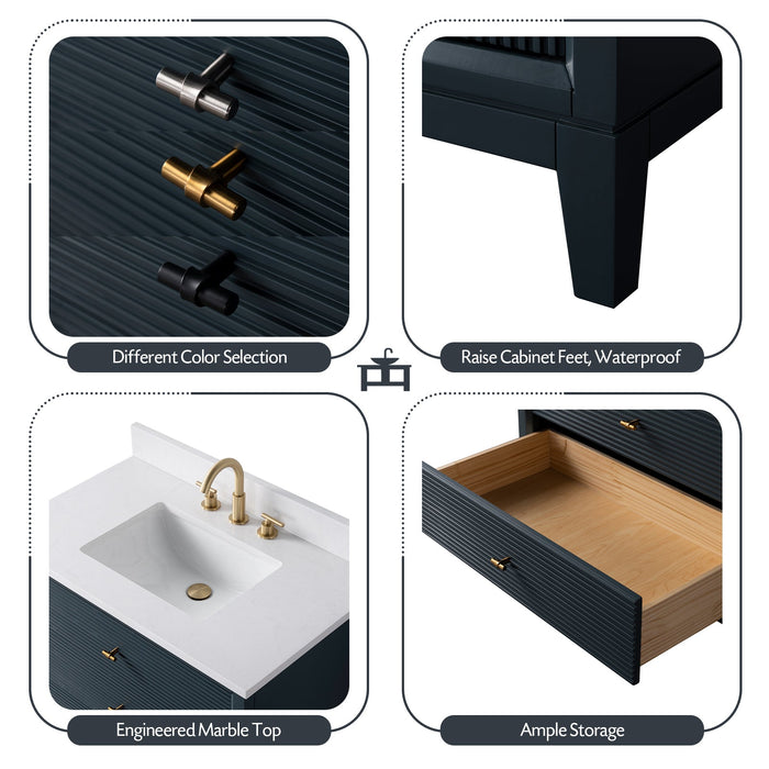 36" Single Sink Freestanding Bath Vanity Cabinet with White Engineered Marble Top - HomeBeyond