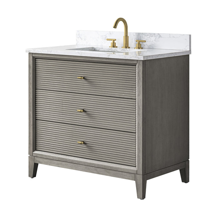 36" Single Sink Freestanding Bath Vanity Cabinet with White Engineered Marble Top - HomeBeyond