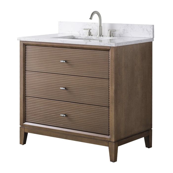 36" Single Sink Freestanding Bath Vanity Cabinet with White Engineered Marble Top - HomeBeyond