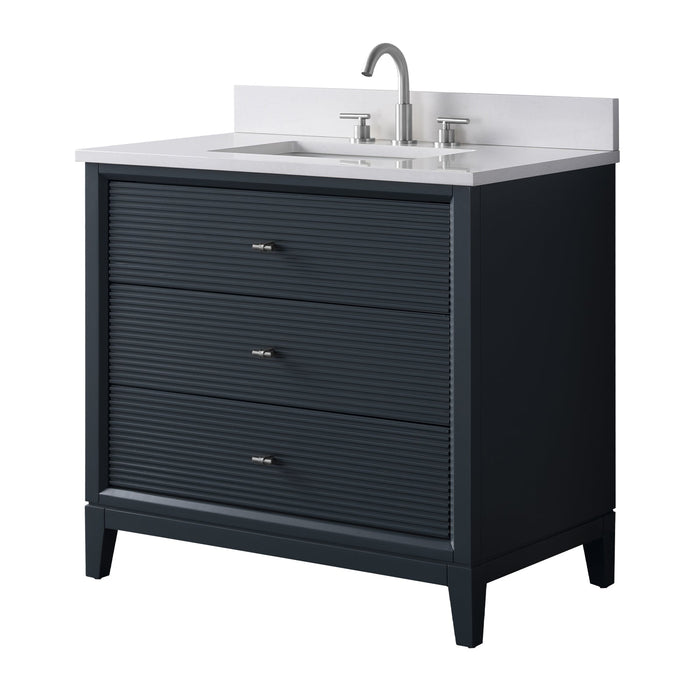 36" Single Sink Freestanding Bath Vanity Cabinet with White Engineered Marble Top - HomeBeyond