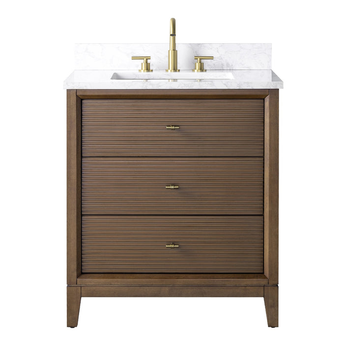 36" Single Sink Freestanding Bath Vanity Cabinet with White Engineered Marble Top - HomeBeyond