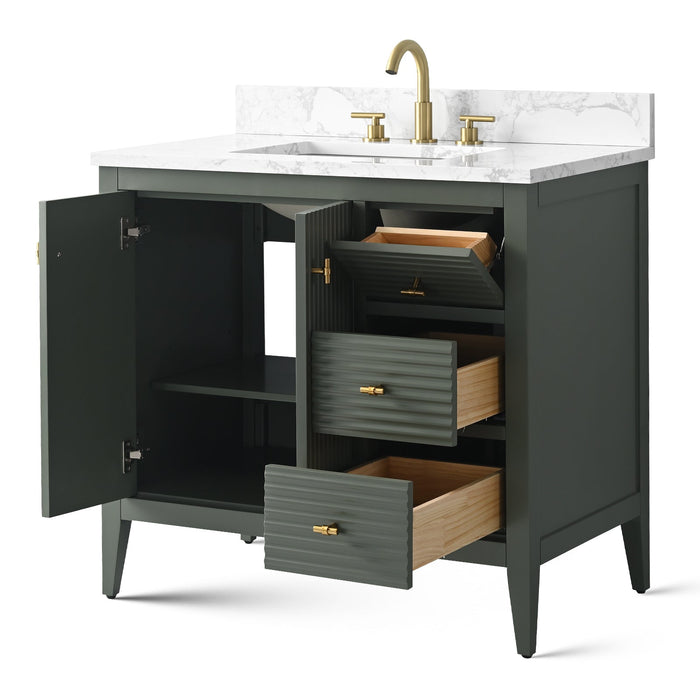 36" Single Sink Freestanding Bathroom Vanity with Engineered Marble Top - HomeBeyond