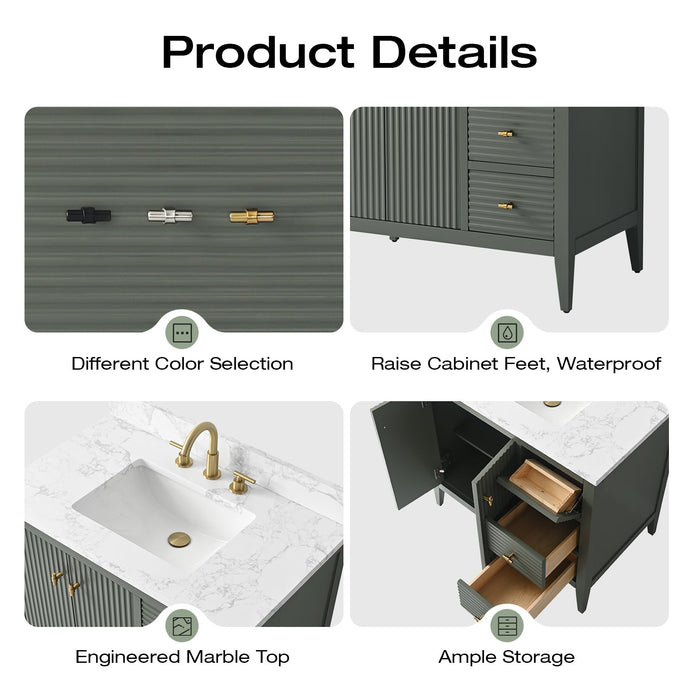 36" Single Sink Freestanding Bathroom Vanity with Engineered Marble Top - HomeBeyond