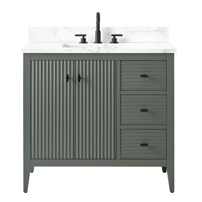 36" Single Sink Freestanding Bathroom Vanity with Engineered Marble Top - HomeBeyond