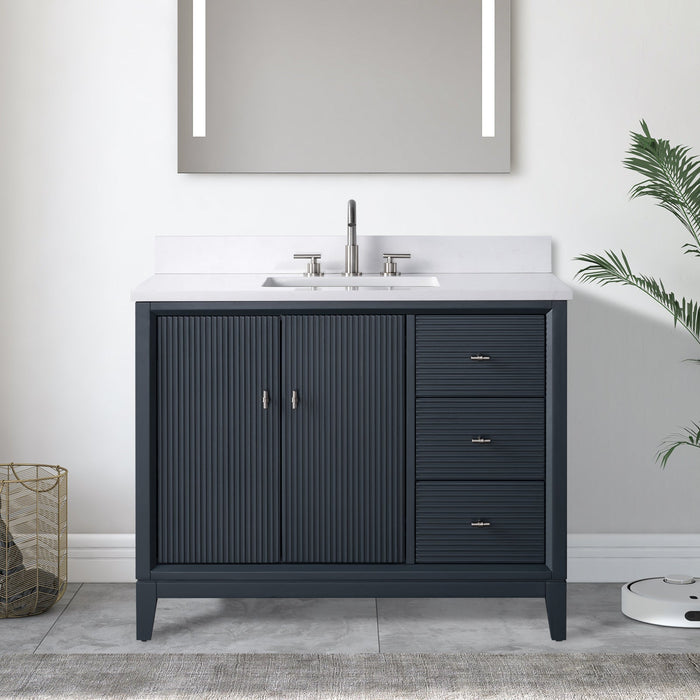42" Single Sink Freestanding Bath Vanity Cabinet with White Engineered Marble Top - HomeBeyond