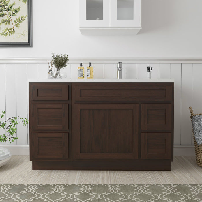51" Oak Bathroom Vanity Cabinet without Top - 5 Drawers & 1 Door - HomeBeyond