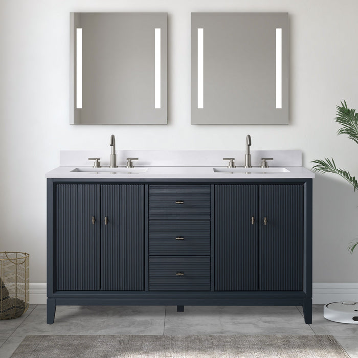 60" Double Sink Freestanding Bath Vanity Cabinet with White Engineered Marble Top - HomeBeyond