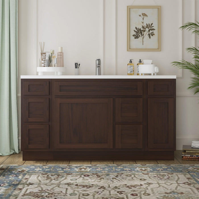 60" Oak Bathroom Vanity Cabinet without Top - 6 Drawers & 2 Doors - HomeBeyond