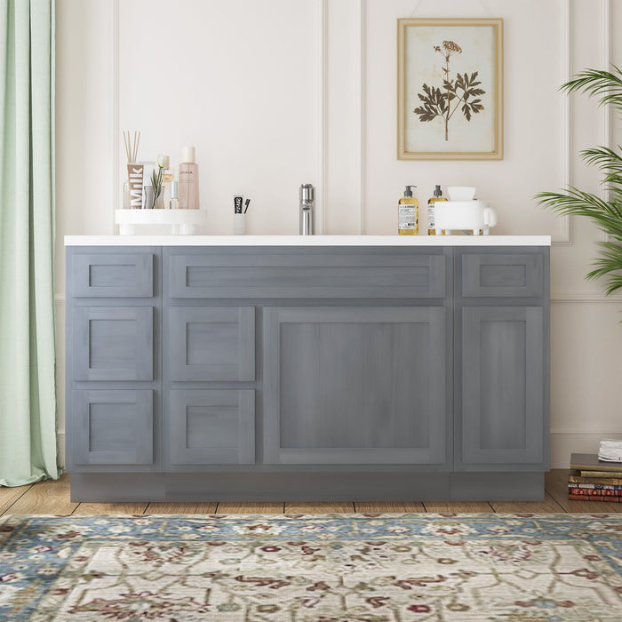 60" Oak Bathroom Vanity Cabinet without Top - 6 Drawers & 2 Doors - HomeBeyond