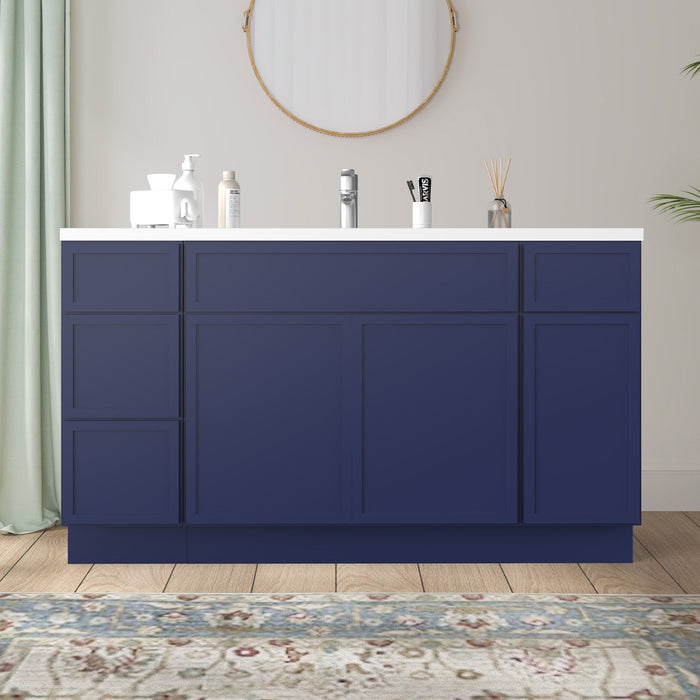 60" Plywood Bathroom Vanity Cabinet without Top - 4 Drawers & 3 Doors - HomeBeyond