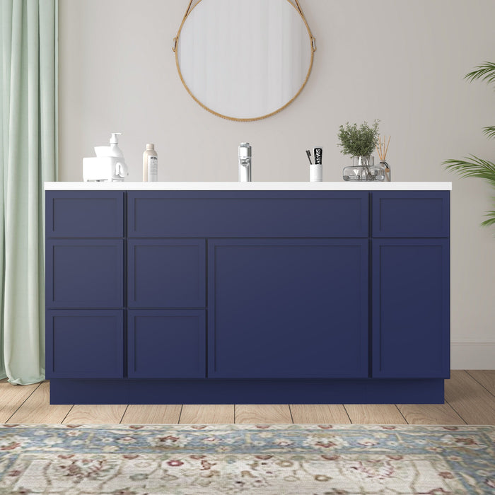 60" Plywood Bathroom Vanity Cabinet without Top - 6 Drawers & 2 Doors - HomeBeyond