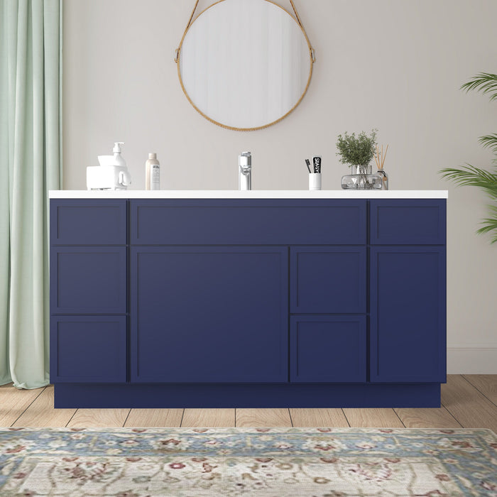 60" Plywood Bathroom Vanity Cabinet without Top - 6 Drawers & 2 Doors - HomeBeyond