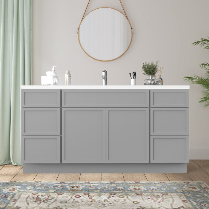 60" Plywood Bathroom Vanity Cabinet without Top - 6 Drawers & 2 Doors - HomeBeyond