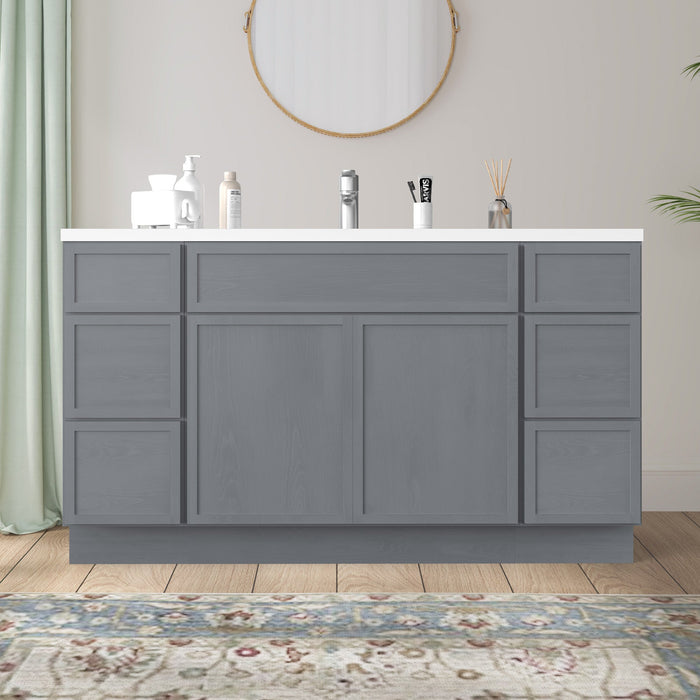 60" Plywood Bathroom Vanity Cabinet without Top - 6 Drawers & 2 Doors - HomeBeyond