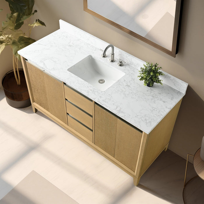 60" Single Sink Bathroom Vanity with Engineered Marble Top - HomeBeyond