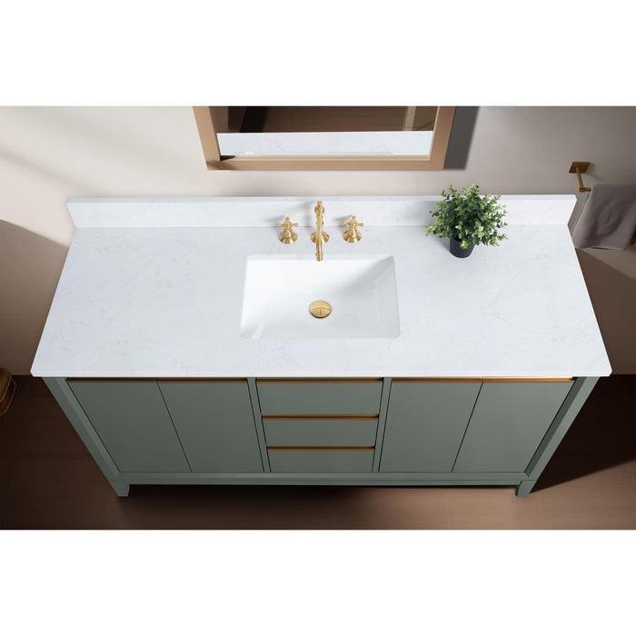 60" Single Sink Bathroom Vanity with Engineered Marble Top - HomeBeyond
