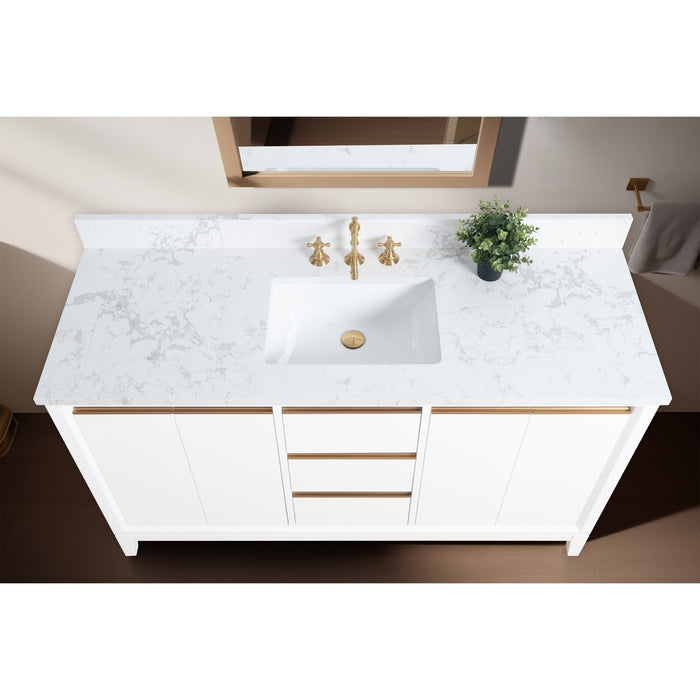 60" Single Sink Bathroom Vanity with Engineered Marble Top - HomeBeyond